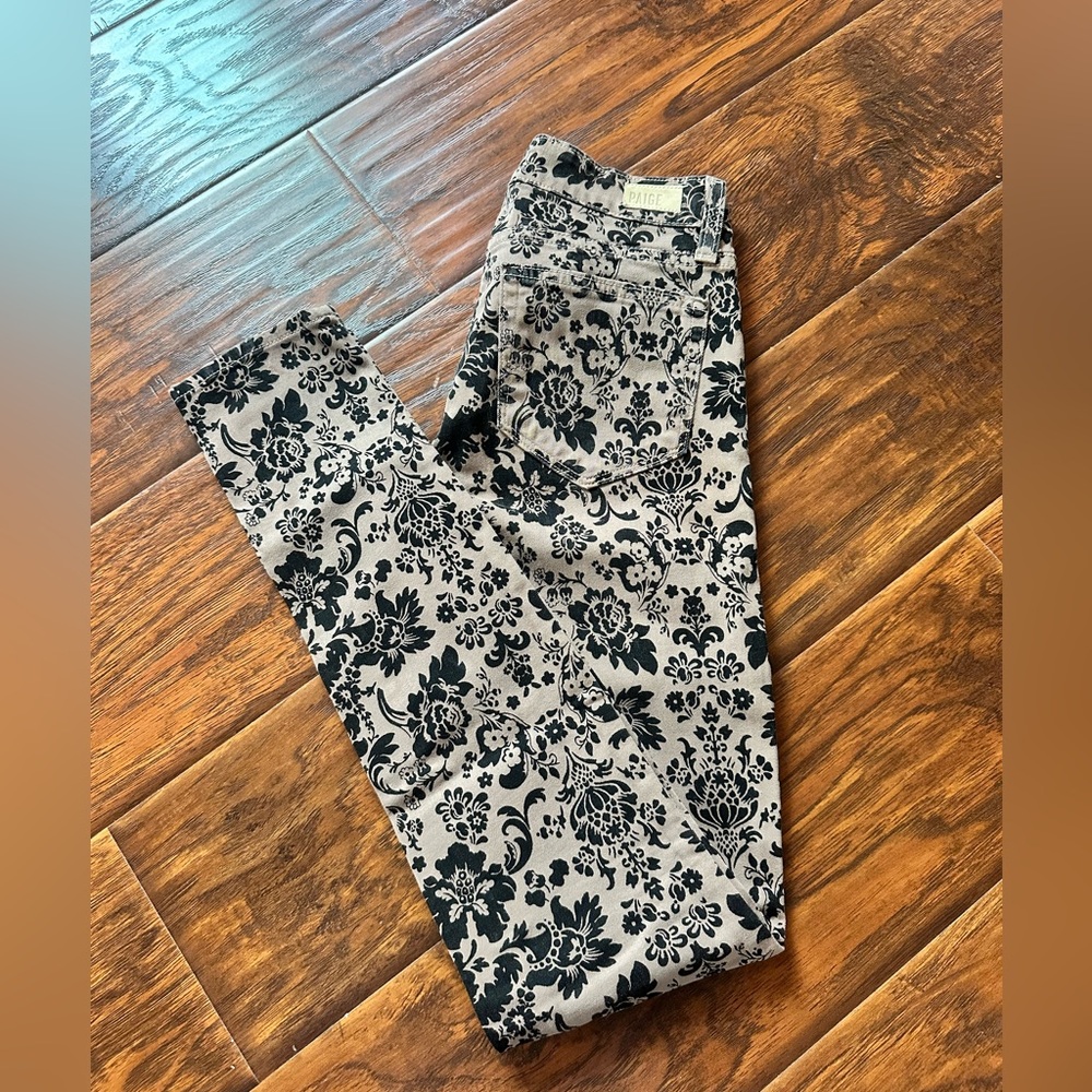 PAIGE Black and White Floral Skinny Jeans